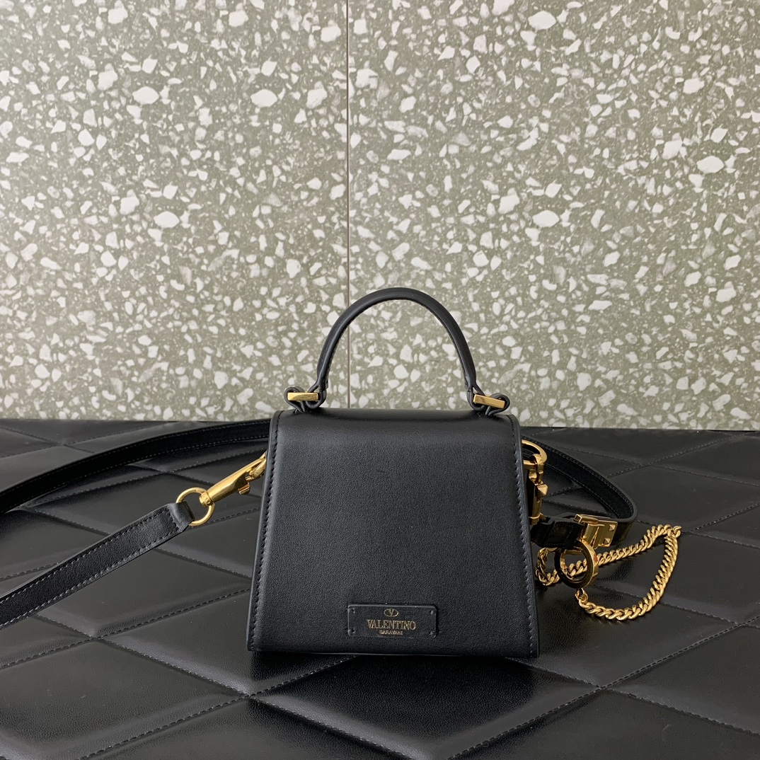 Valentino Garavani Vsling Micro Handbag in Black Grainy Calfskin Leather 